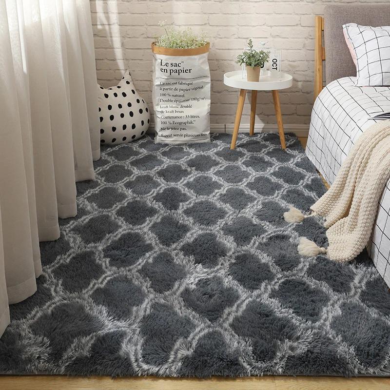 Dark Grey Cloud Patterned Fluffy Area Rug
