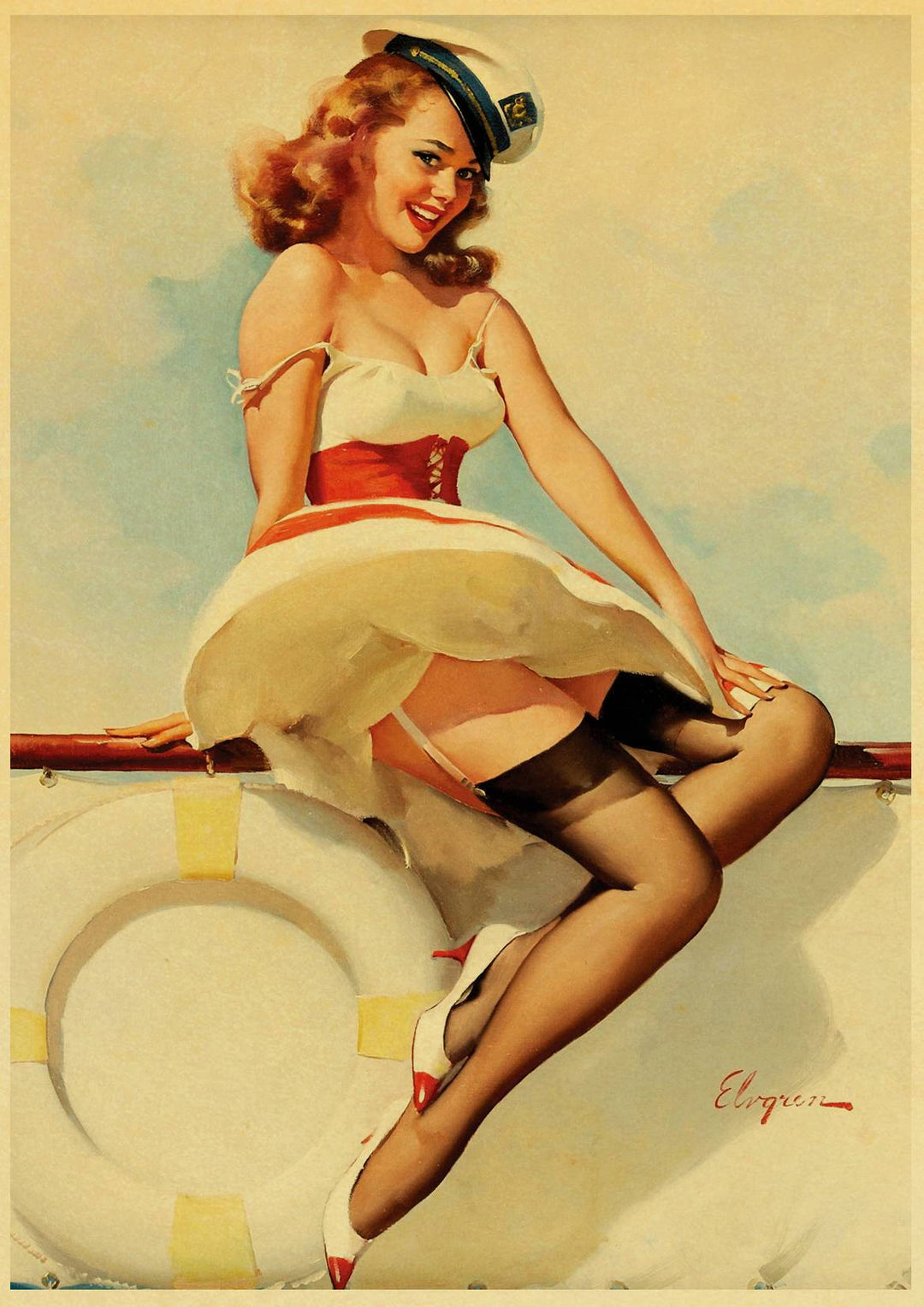 Vintage Boat And Babe Paper Pin-Up Poster