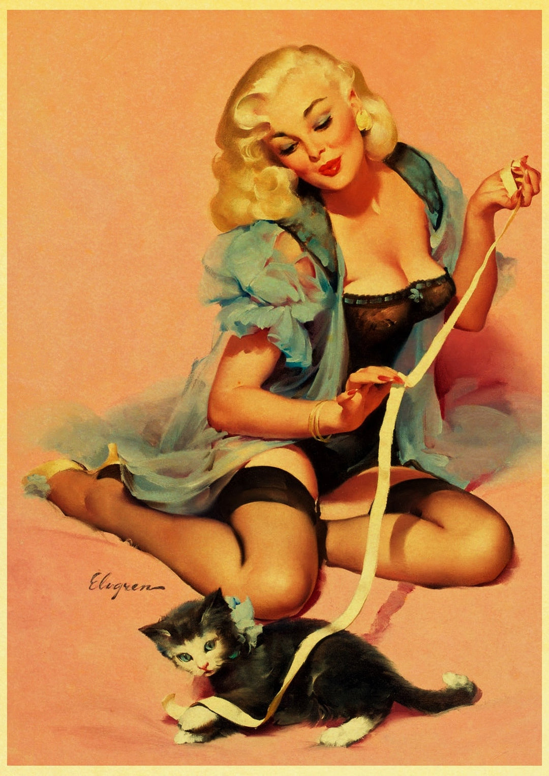Vintage Cat Person Paper Pin-Up Poster