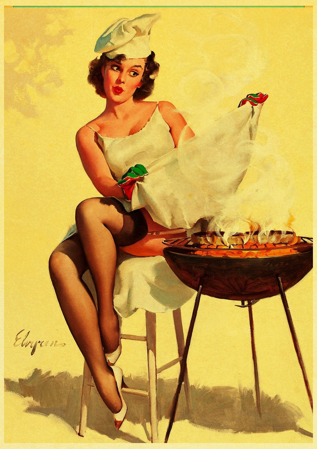 Vintage Babe BBQ Paper Pin-Up Poster
