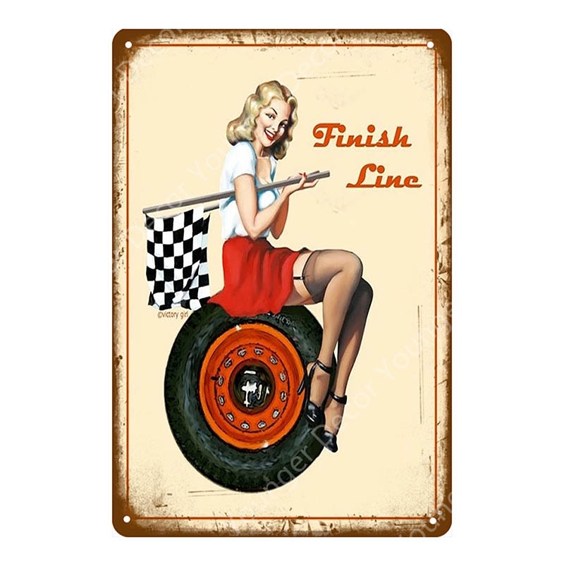 Vintage Finish Line Metal Pin-Up Poster
