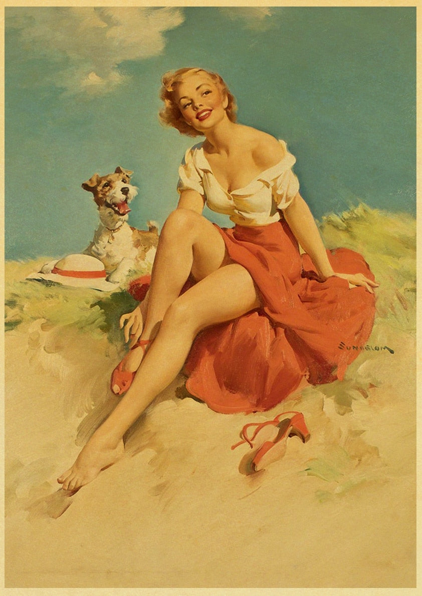 Vintage Beach Fun Paper Pin-Up Poster