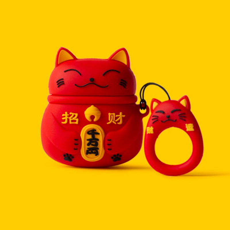 Cute Red Luck Cat Airpod Case