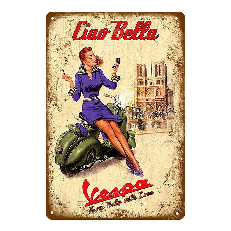 Vintage "Ciao Bella" Metal Pin-Up Poster