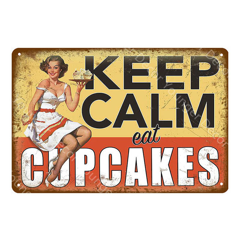 Vintage "Keep Calm Eat Cupcakes" Metal Pin-Up Poster