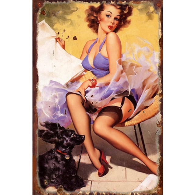 Vintage Drafty Metal Pin-Up Poster