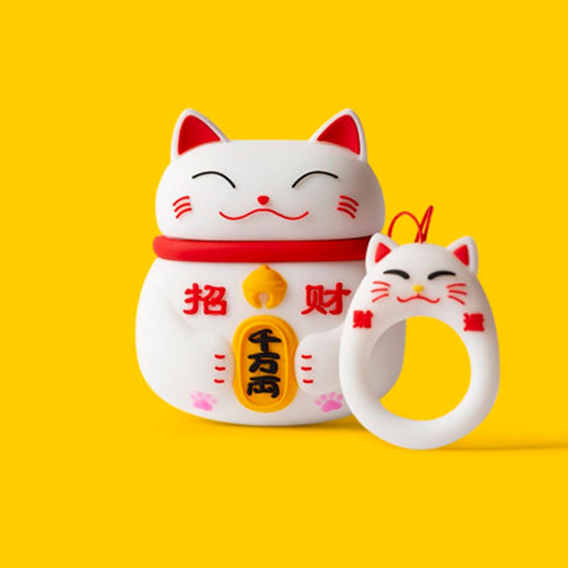 Cute White Luck Cat Airpod Case