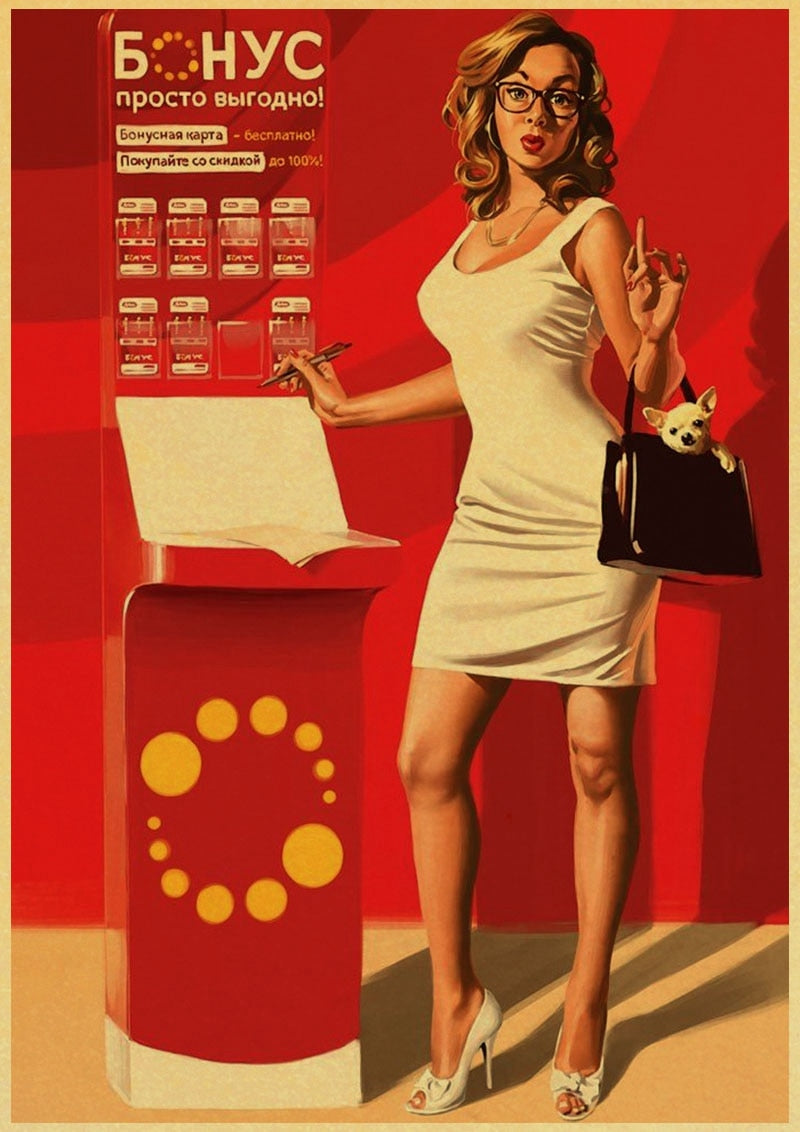 Vintage "Sign Here Please" Paper Pin-Up Poster