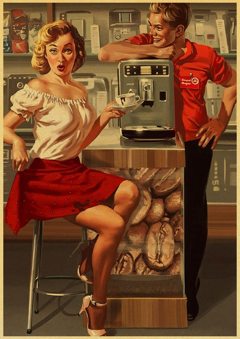 Vintage Coffee Advertisement Paper Pin-Up Poster