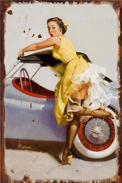 Vintage Babes And Buggys Metal Pin-Up Poster