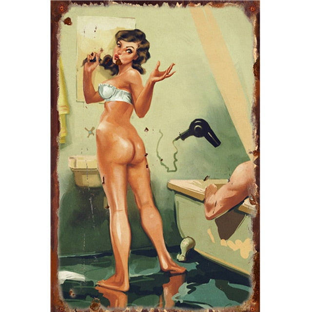 Vintage Full Moon Metal Pin-Up Poster