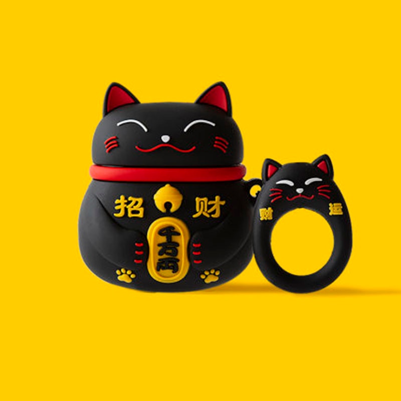 Cute Black Luck Cat Airpod Case