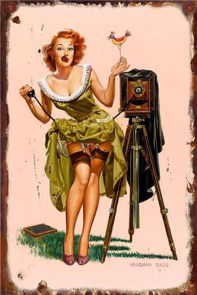 Vintage "Say Cheese" Metal Pin-Up Poster