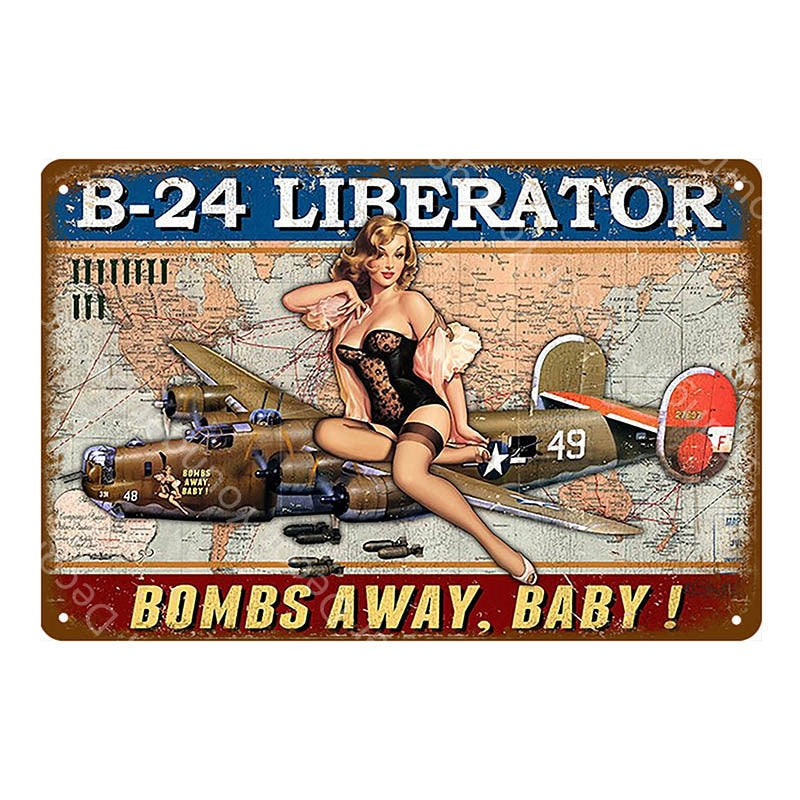 Vintage B-24 Metal Pin-Up Poster