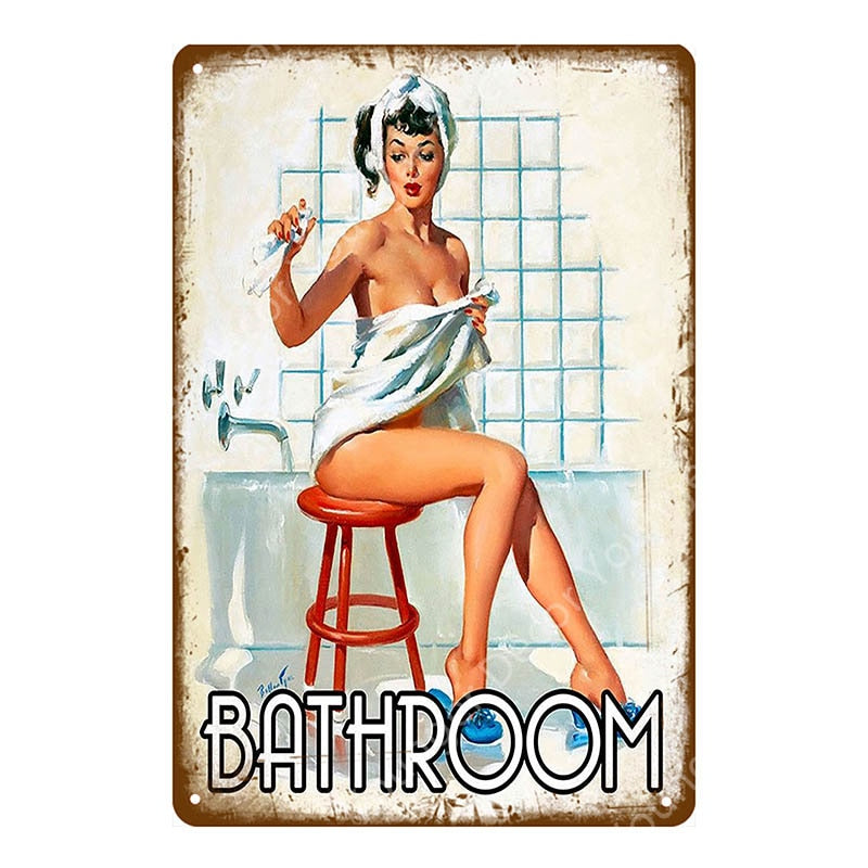 Vintage Bathroom Metal Pin-Up Poster