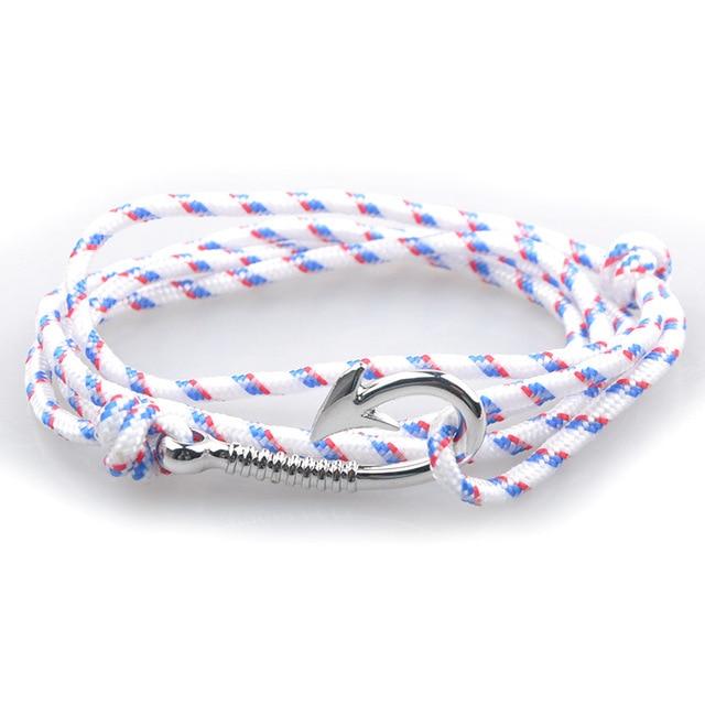 Pacific Nautical White Patterned Hook Bracelet (Silver)