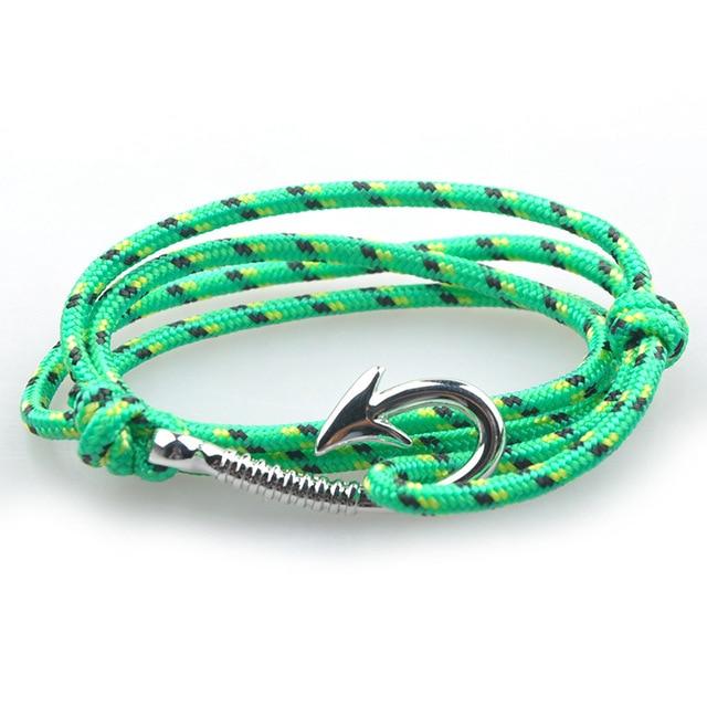 Pacific Nautical Neon Green Patterned Hook Bracelet (Silver)