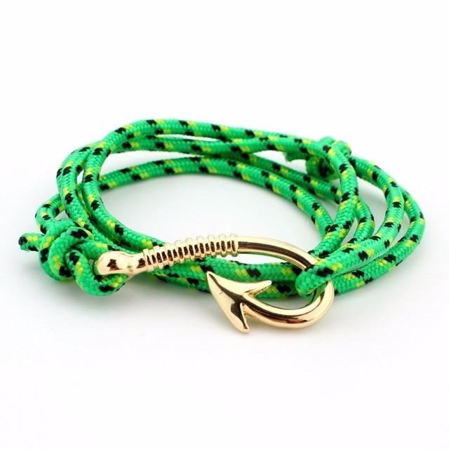 Pacific Nautical Neon Green Patterned Hook Bracelet (Gold)