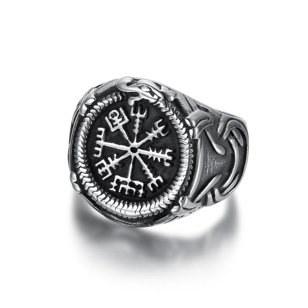 Nordic Pride Handcrafted Stainless Steel Icelandic Stave and Jormungand Ring
