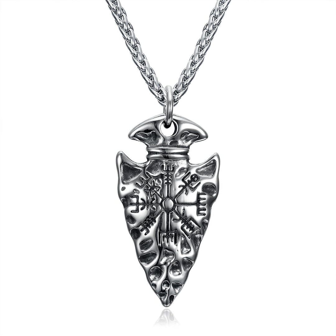 Nordic Pride Handcrafted Stainless Steel Nordic Spear Head Pendant with Helm of Terror