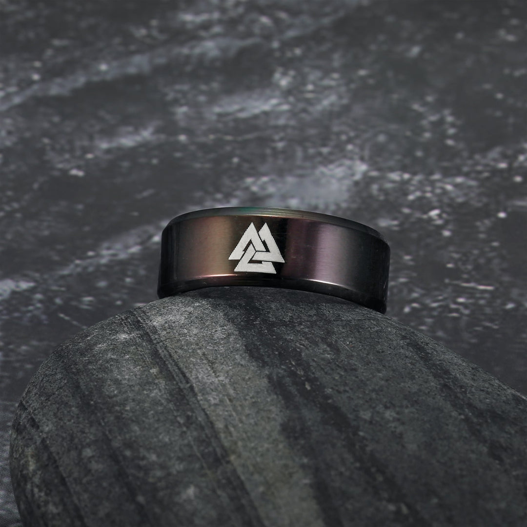 Nordic Pride Black Handcrafted Stainless Steel Valknut Symbol Ring