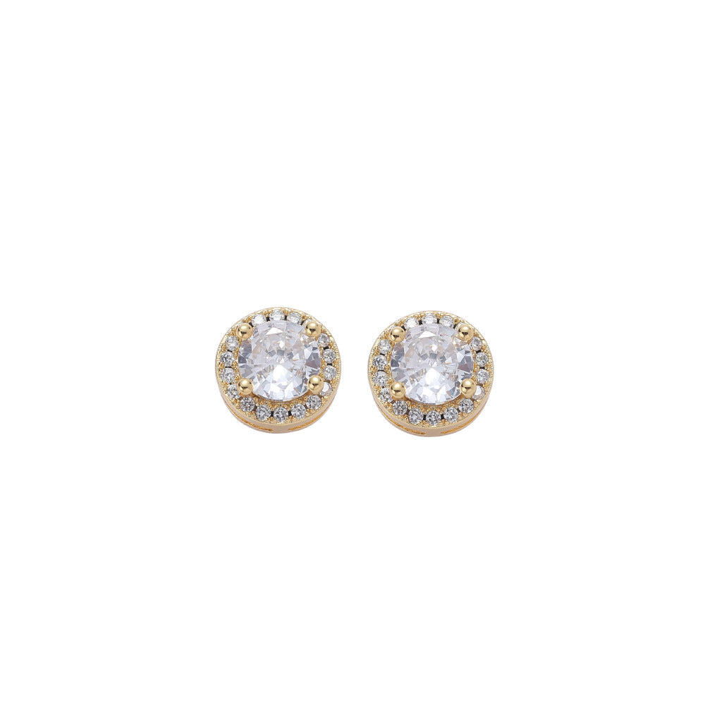 Halo Brilliant-Cut Stud Earrings in 14K Gold