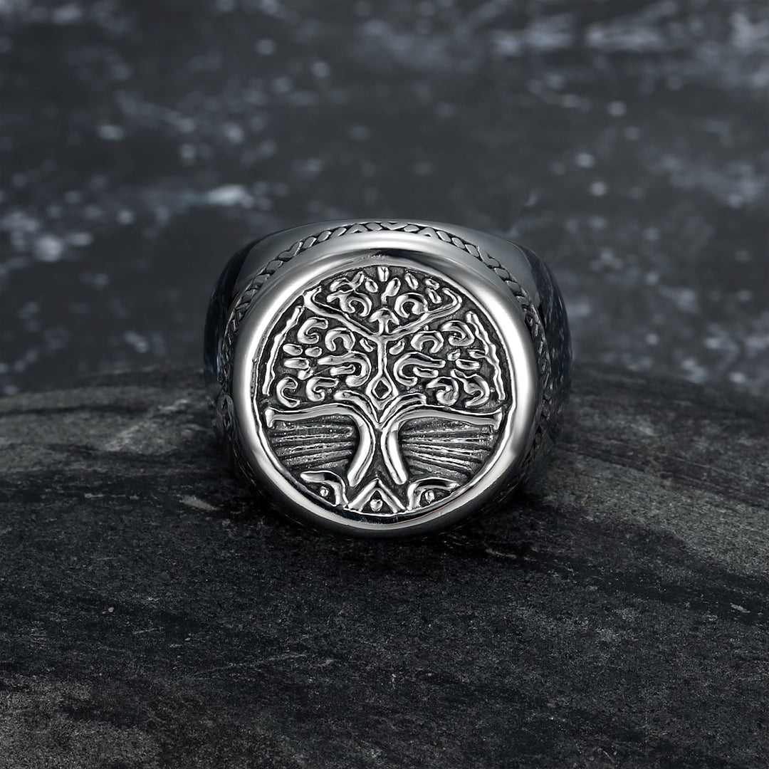 Nordic Pride Handcrafted Stainless Steel Celtic Tree of Life Circular Ring