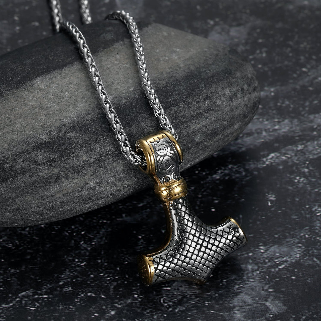 Nordic Pride Handcrafted Stainless Steel Gold & Silver Mammen-Style Thor's Gavel Pendant
