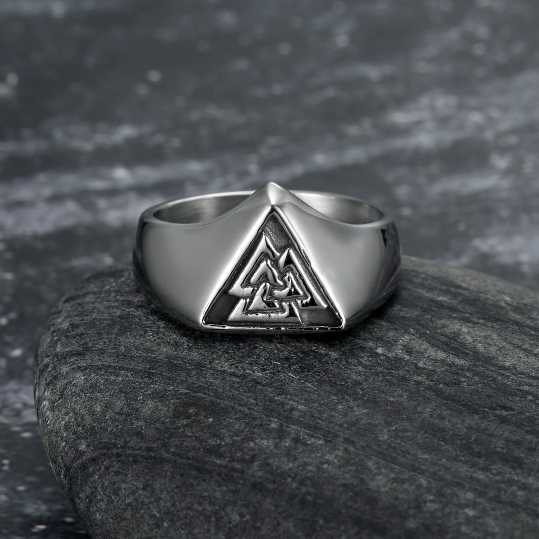 Nordic Pride Handcrafted Stainless Steel Triangular Valknut Symbol Ring