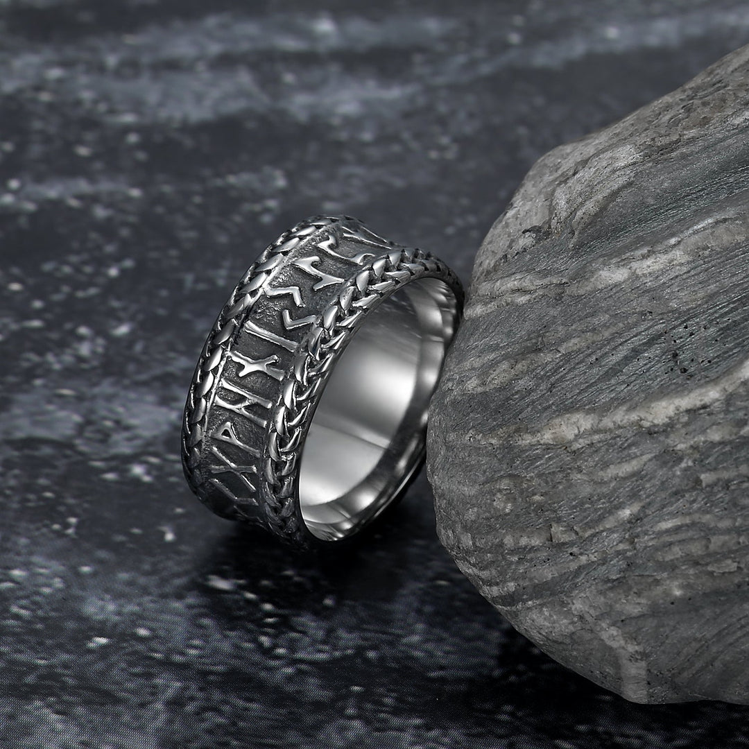 Nordic Pride Handcrafted Stainless Steel Rune and Knotwork Ring