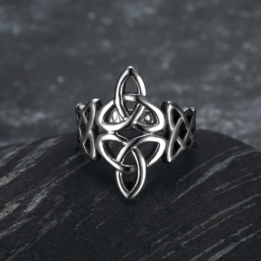 Nordic Pride Handcrafted Stainless Steel Triquetra and Celtic Knot Ring
