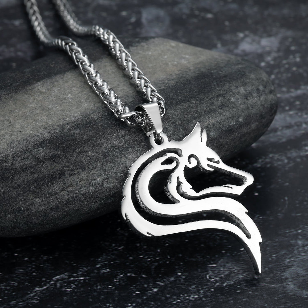 Nordic Pride Handcrafted Stainless Steel Odin's Grey Wolf Head Pendant