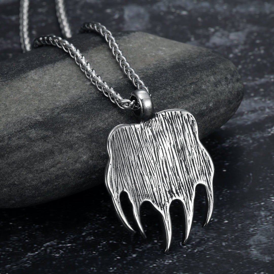 Nordic Pride Handcrafted Stainless Steel Bear Paw Pendant & Chain