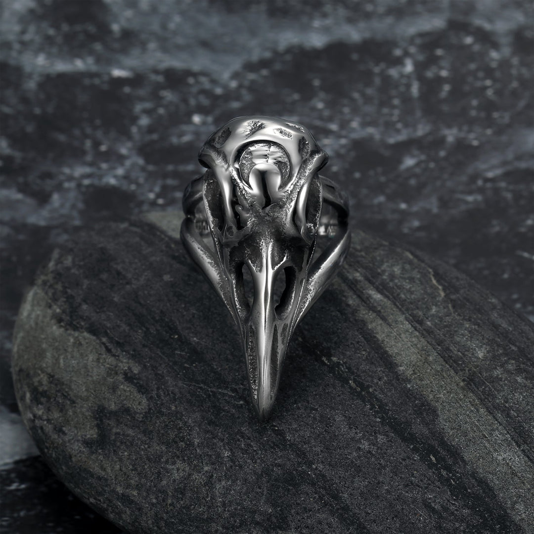 Nordic Pride Handcrafted Stainless Steel Raven Skull Biker Ring
