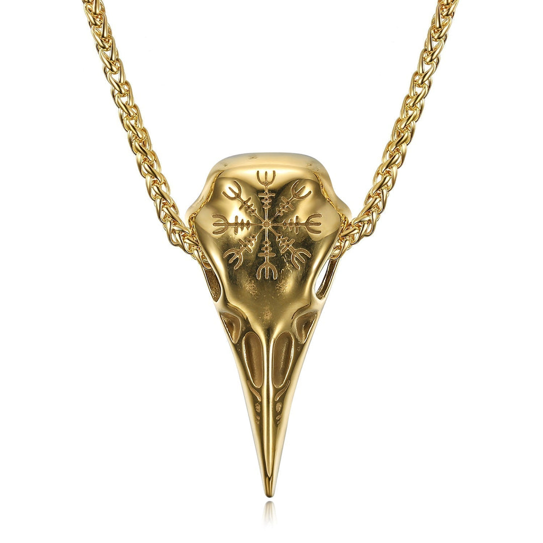 Nordic Pride Gold & Silver Handcrafted Stainless Steel Raven Skull and Helm of Terror Pendant