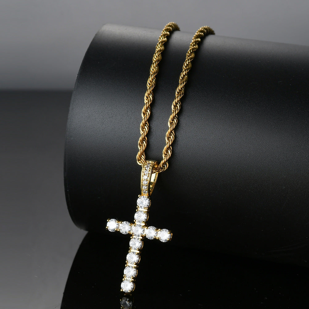 Iced Cross Pendant in 14K Gold
