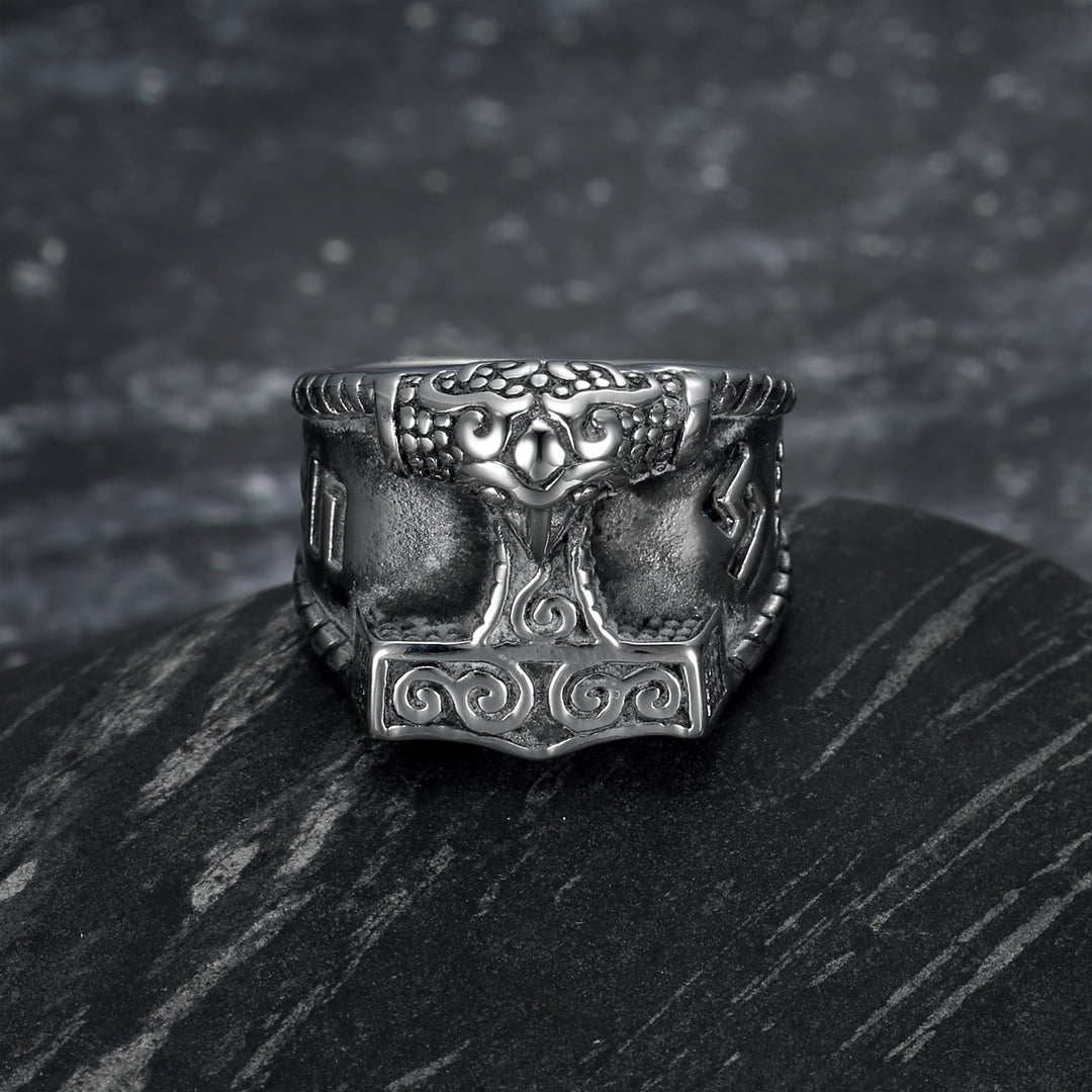 Nordic Pride Handcrafted Stainless Steel Thor's Gavel and Rune Ring