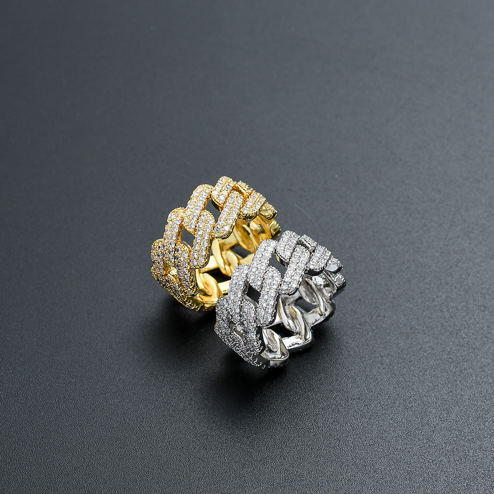 11mm Iced Prong Cuban Ring in 14K Gold