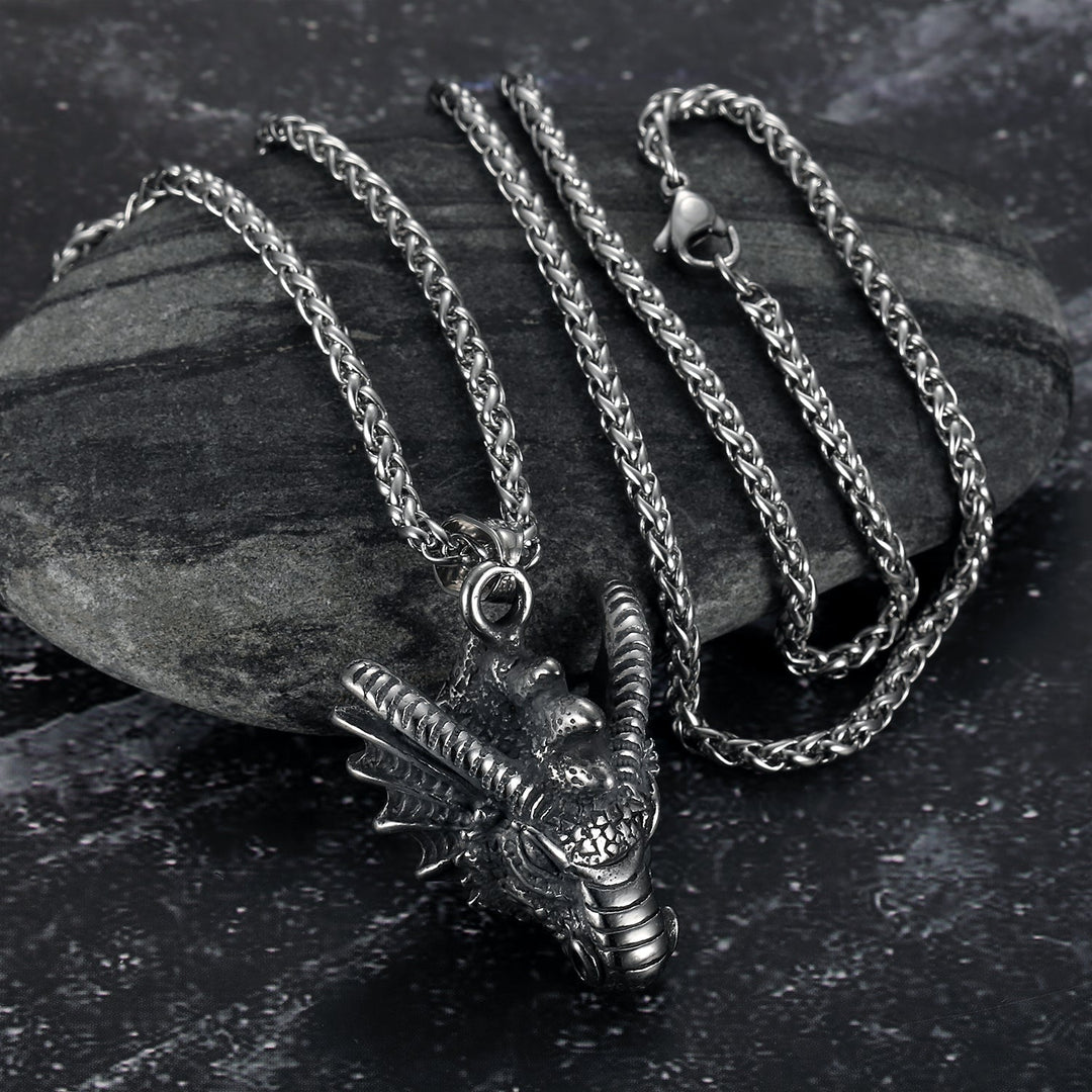 Nordic Pride Handcrafted Stainless Steel Basilisk Head Pendant & Chain