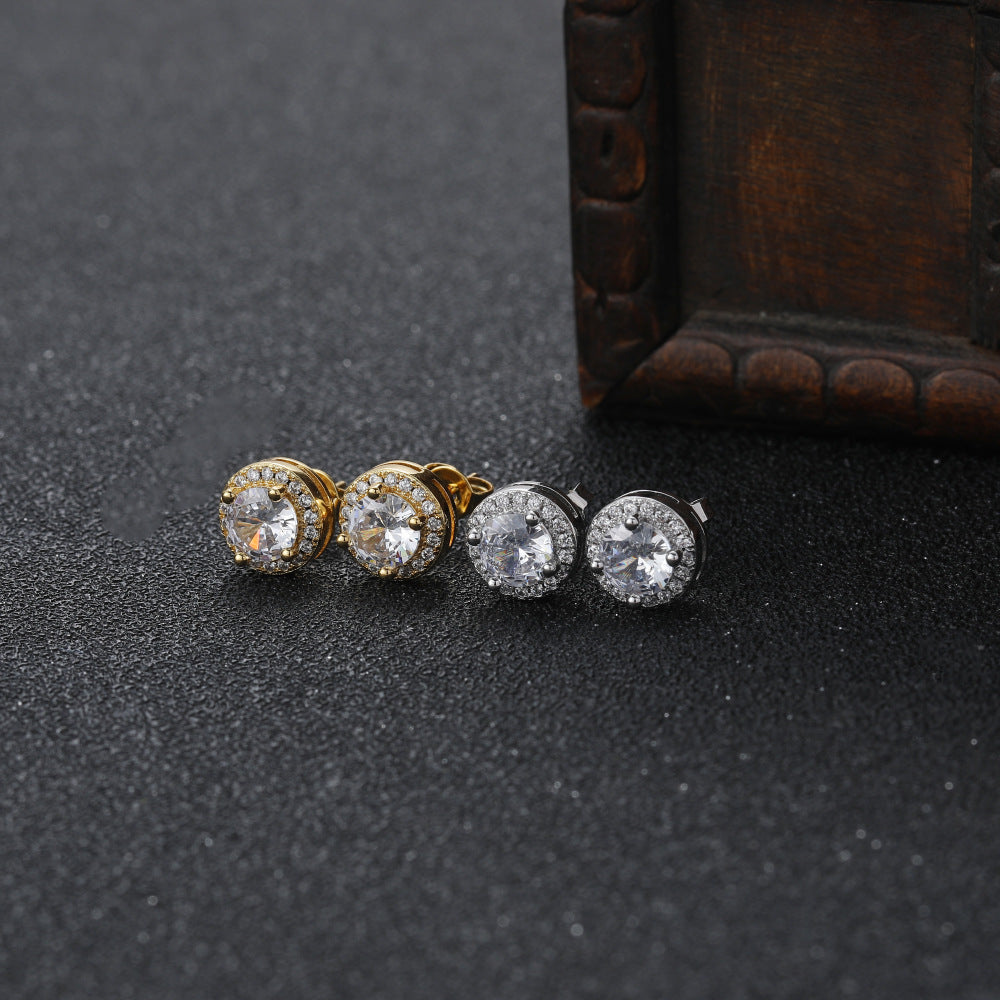 Halo Brilliant-Cut Stud Earrings in 14K Gold