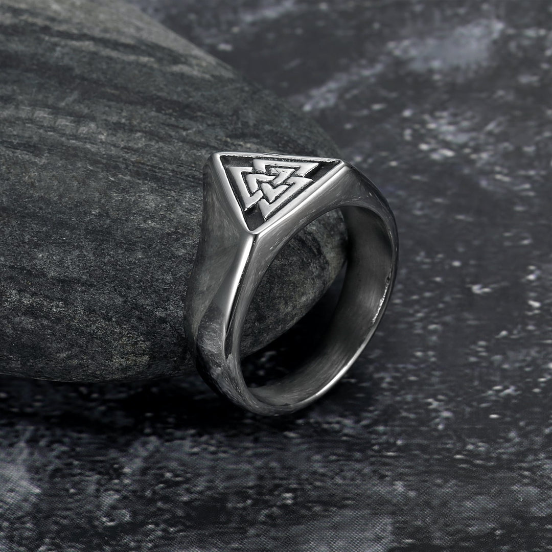 Nordic Pride Handcrafted Stainless Steel Triangular Valknut Symbol Ring