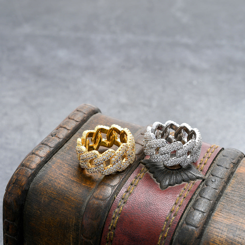 11mm Iced Prong Cuban Ring in 14K Gold