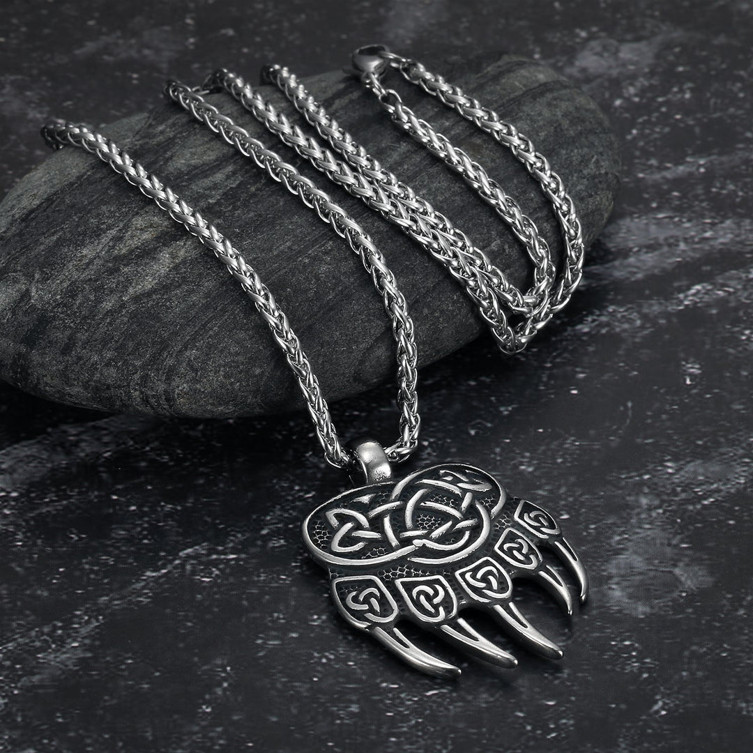 Nordic Pride Handcrafted Stainless Steel Bear Paw Pendant & Chain