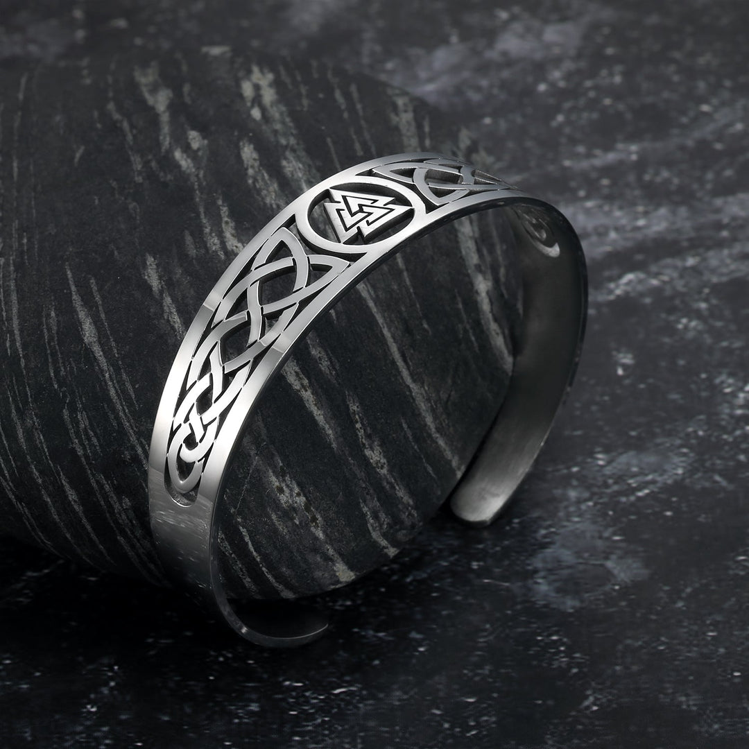 Nordic Pride Handcrafted Stainless Steel Valknut Symbol and Celtic Design Bracelet