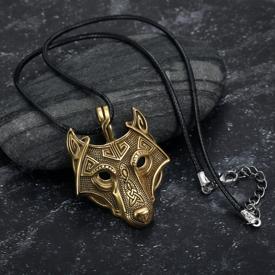 Nordic Pride Norse Grey Wolf Head Pendant & Chain - Leather Chain