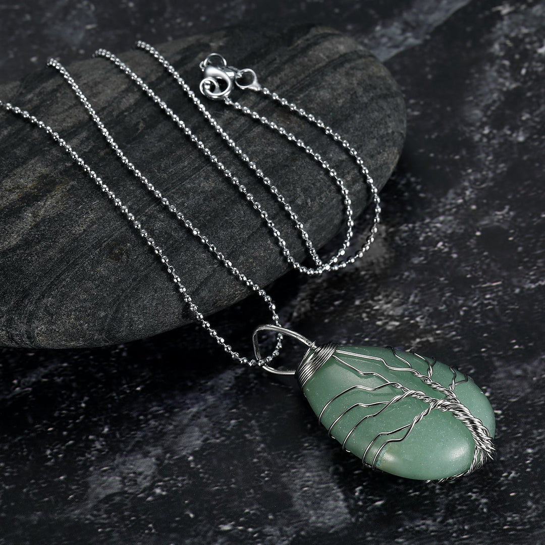 [LIMITED EDITION] Celtic Tree of Life Pendant & Chain on Teardrop Semi-Precious Stone