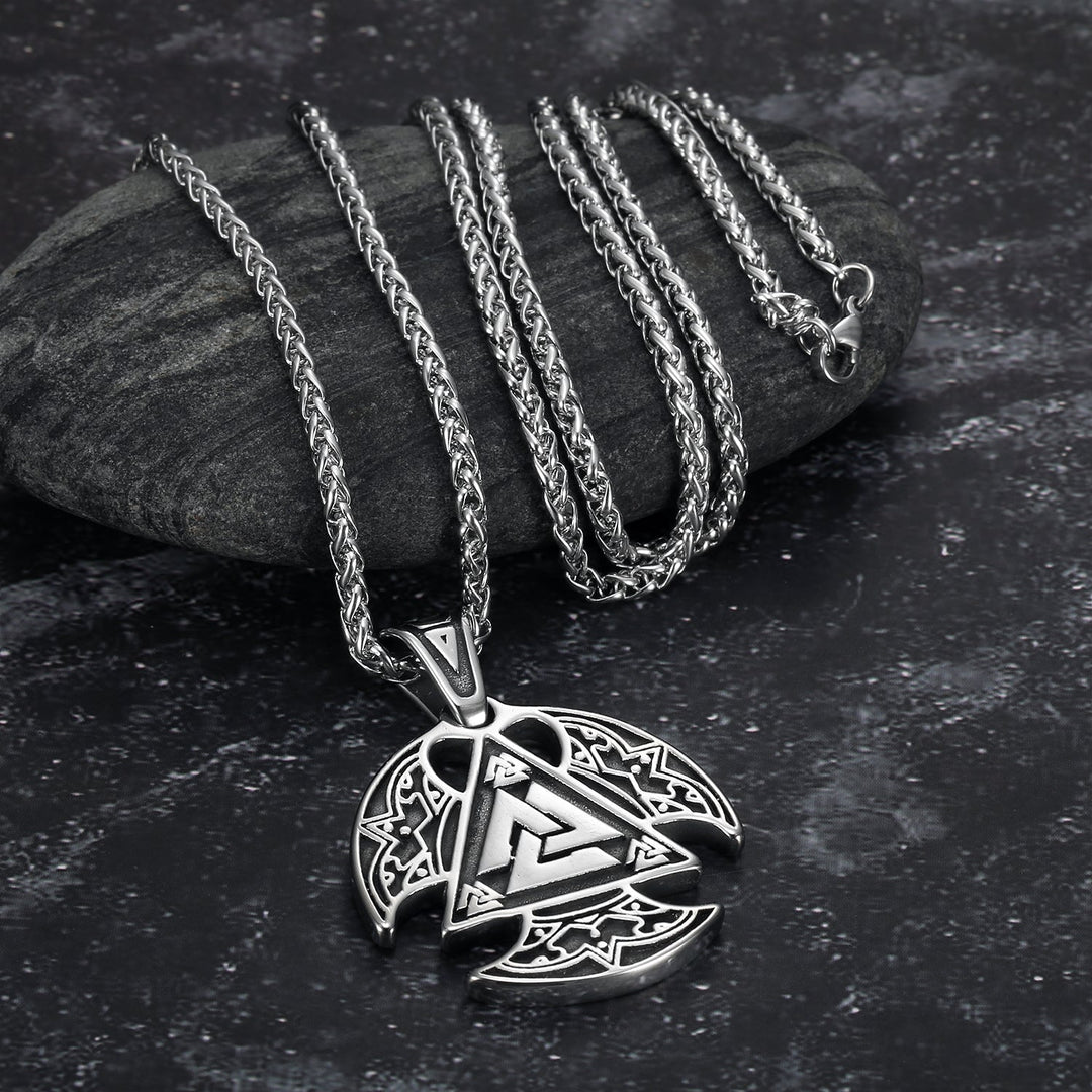 Nordic Pride Circular Handcrafted Stainless Steel Valknut Symbol Axe Head Pendant