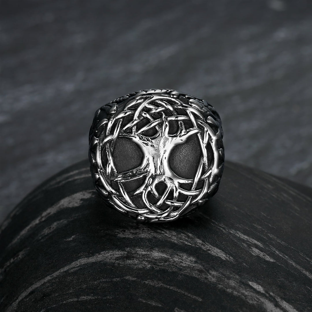 Nordic Pride Handcrafted Stainless Steel Celtic Tree of Life Signet Ring