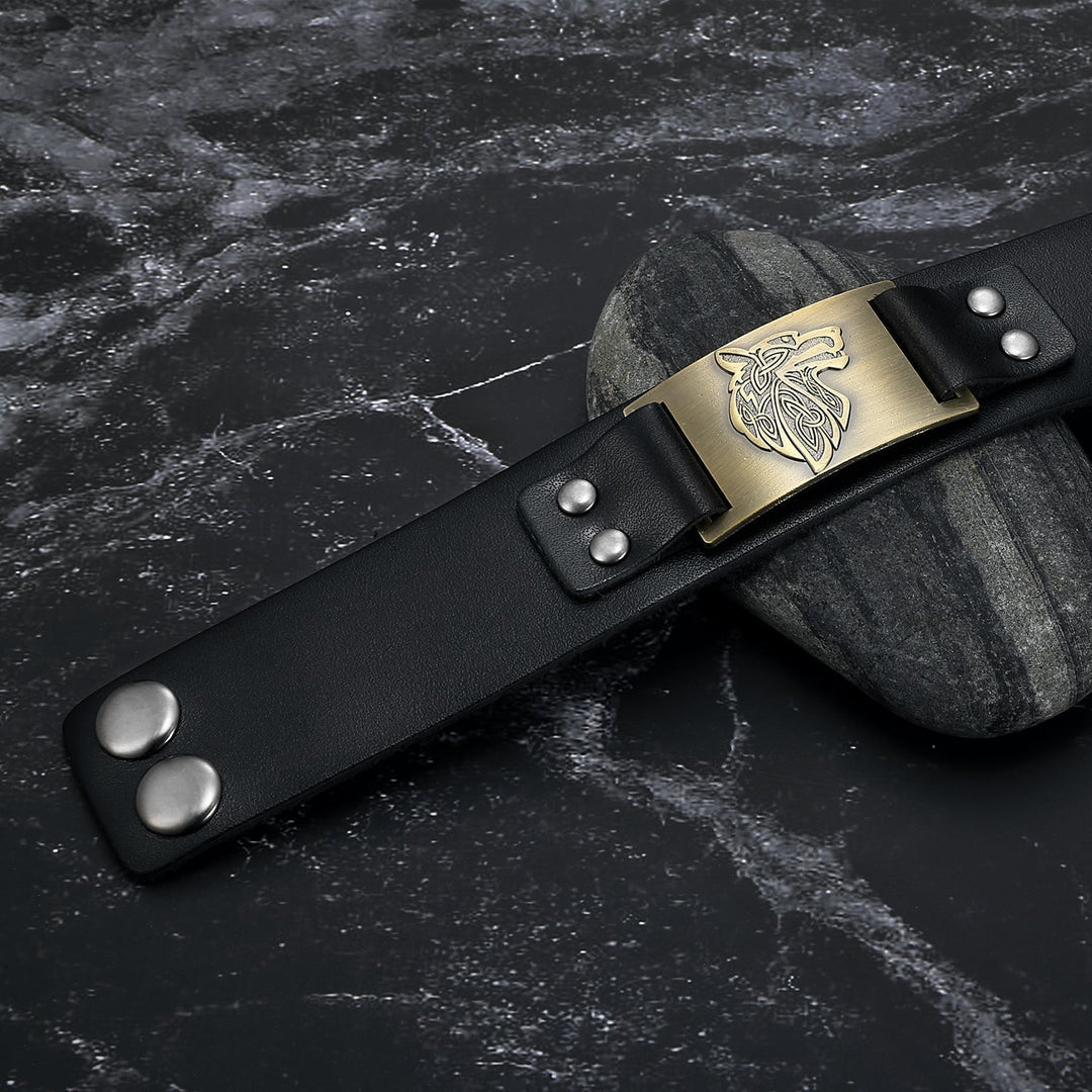 Nordic Pride Leather Nordic Grey Wolf Head Arm Cuff