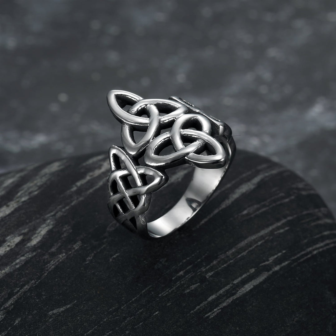 Nordic Pride Handcrafted Stainless Steel Triquetra and Celtic Knot Ring